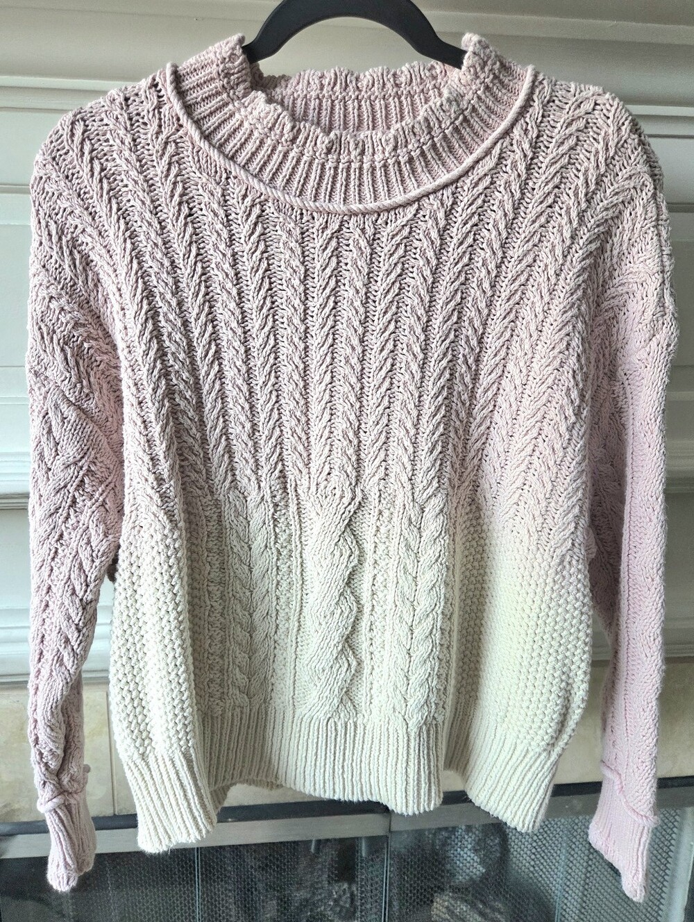 Anthropologie Pink Cream Ombre Cable Knit Crewneck Sweater Women's Size 1X